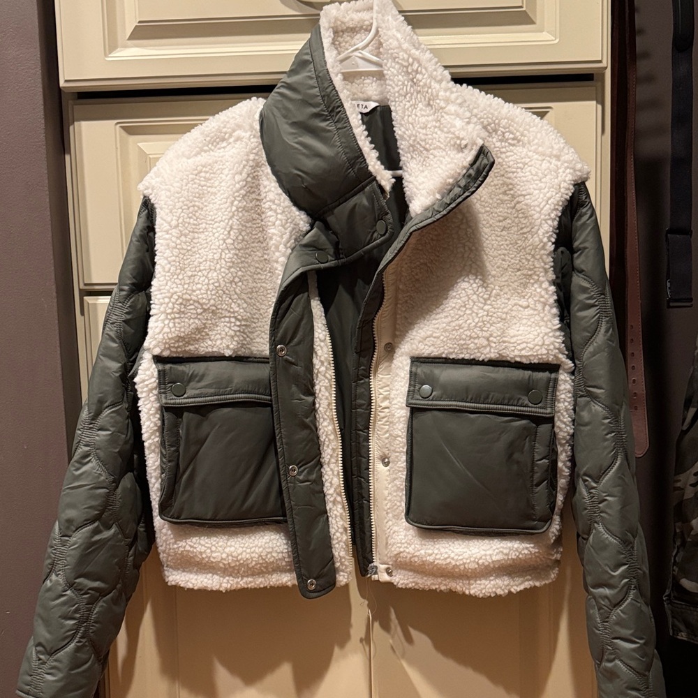 Athleta White and Gray Sherpa Jacket